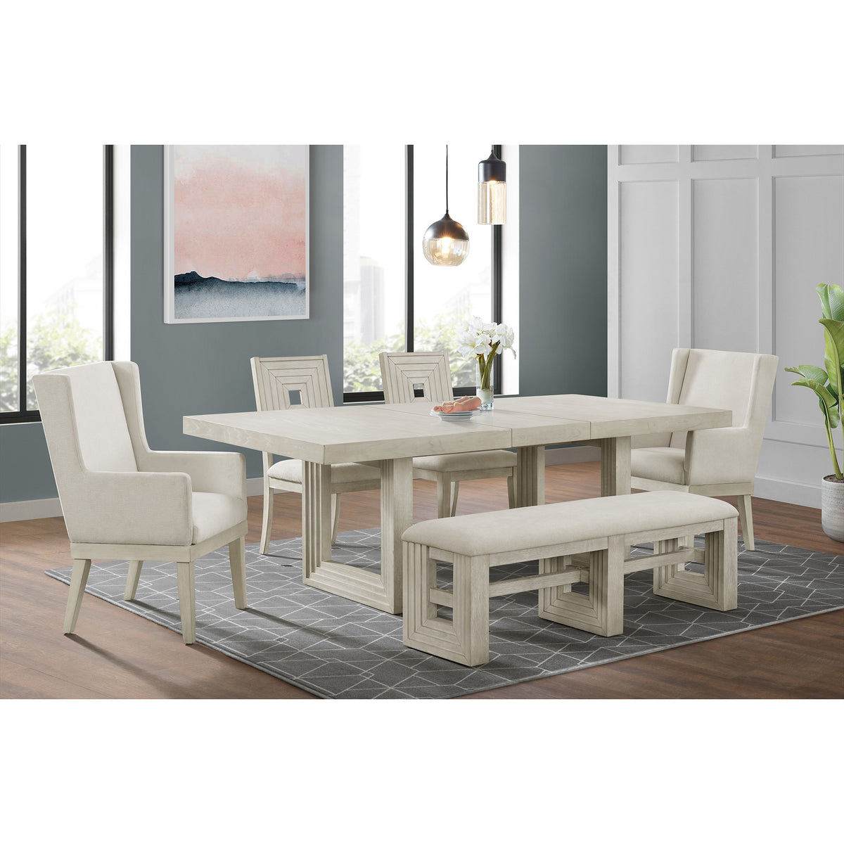 Avalanche Dining Bench in Antique White – SKU D-11600-7-BN | Elements