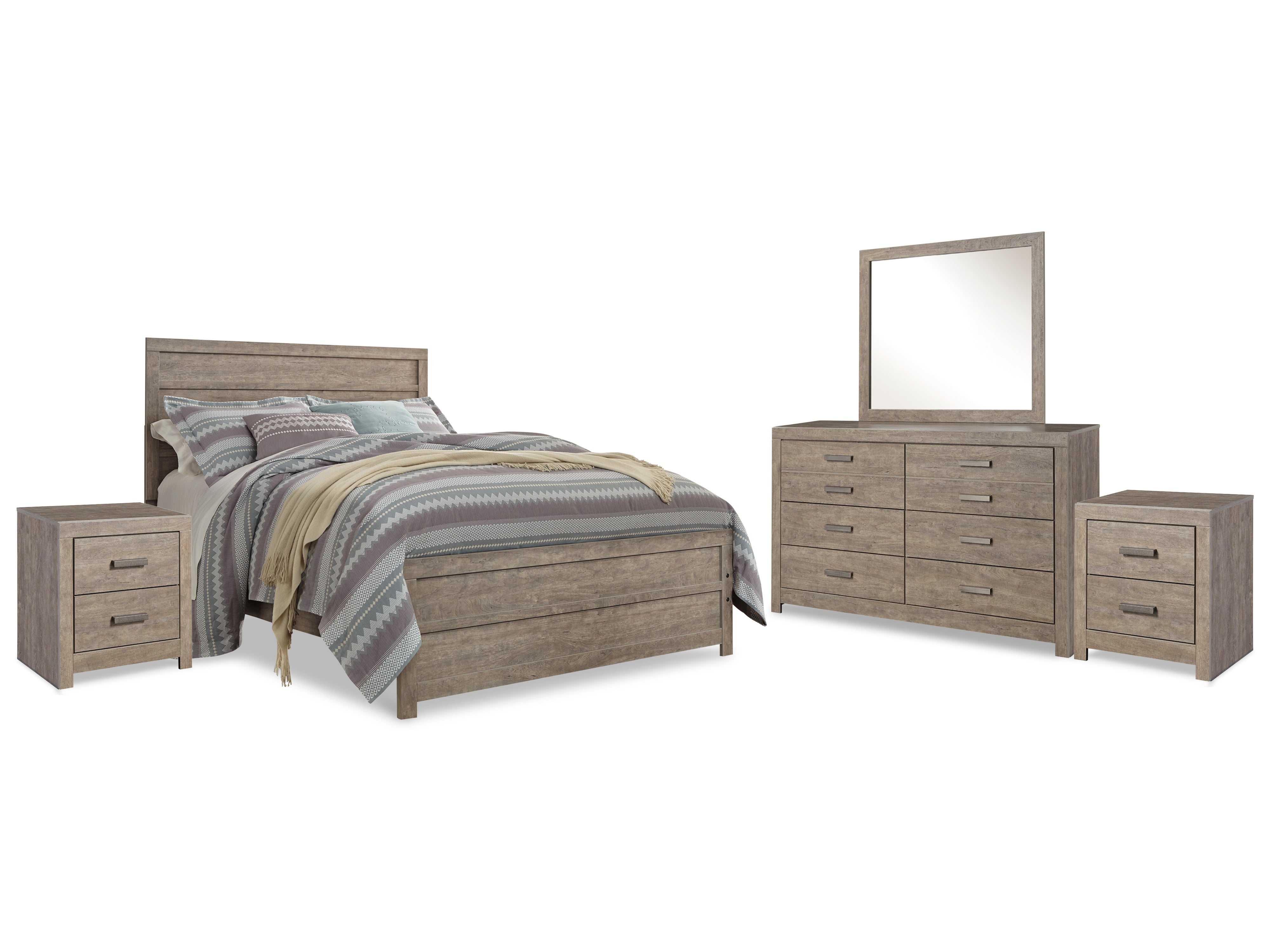 Hoover Furniture Outlet - Ashley Furniture - Culverbach Queen Bed with Mirrored Dresser and 2 Nightstand - Queen Bed with Mirrored Dresser and 2 Nightstand - B070B11
