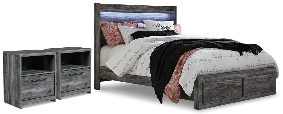 Hoover Furniture Outlet - Ashley Furniture - Baystorm Queen Panel Storage Bed and 2 Nightstands - Queen Panel Storage Bed and 2 Nightstands - B221B84