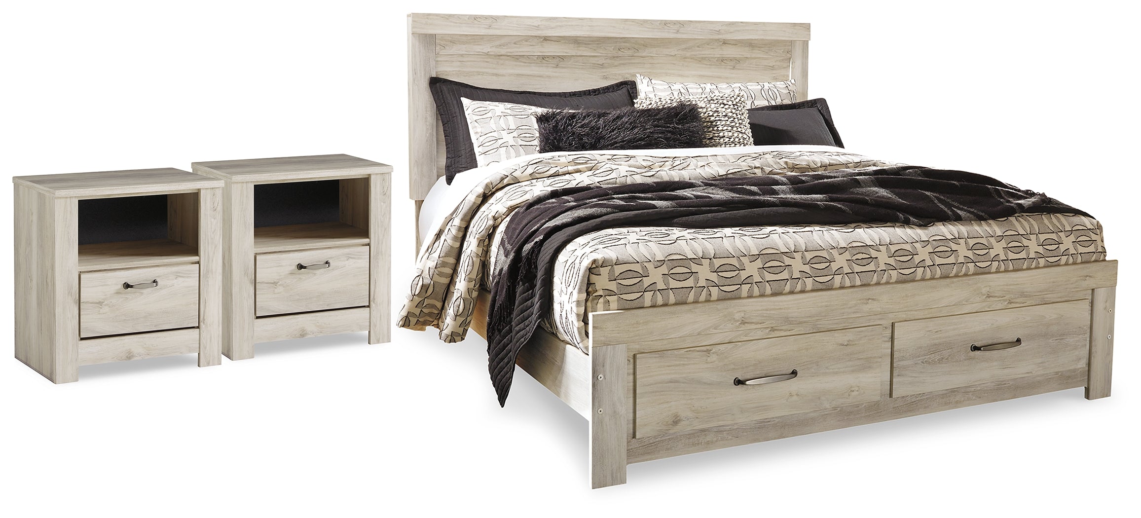 Hoover Furniture Outlet - Ashley Furniture - Bellaby King Storage Bed and 2 Nightstands - King Storage Bed and 2 Nightstands - B331B23