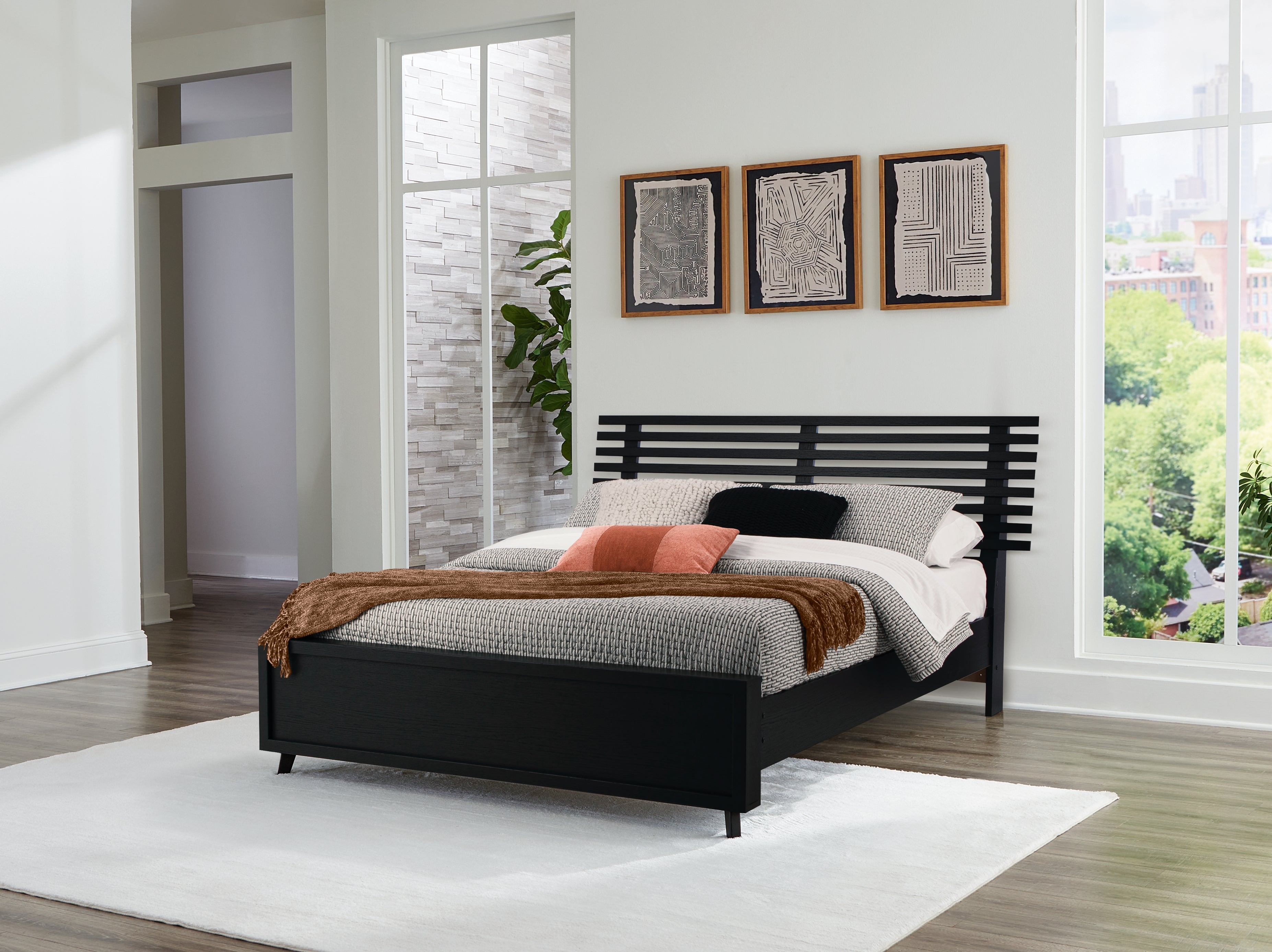 Hoover Furniture Outlet - Ashley Furniture - Danziar Queen Slat Panel Bed - Queen Slat Panel Bed / Black - B1013B4