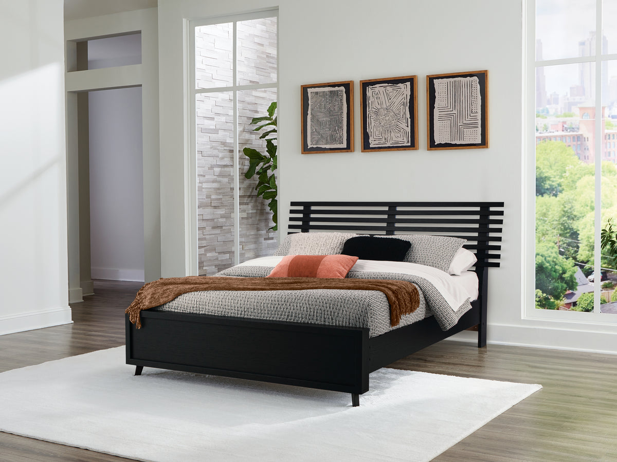 Hoover Furniture Outlet - Ashley Furniture - Danziar Queen Slat Panel Bed - Queen Slat Panel Bed / Black - B1013B4