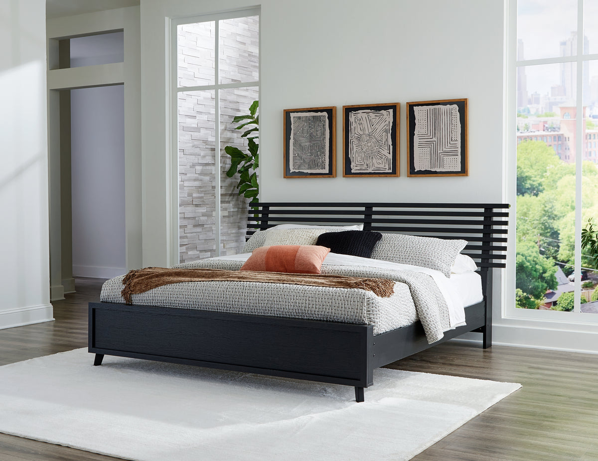 Hoover Furniture Outlet - Ashley Furniture - Danziar King Slat Panel Bed - King Slat Panel Bed / Black - B1013B9