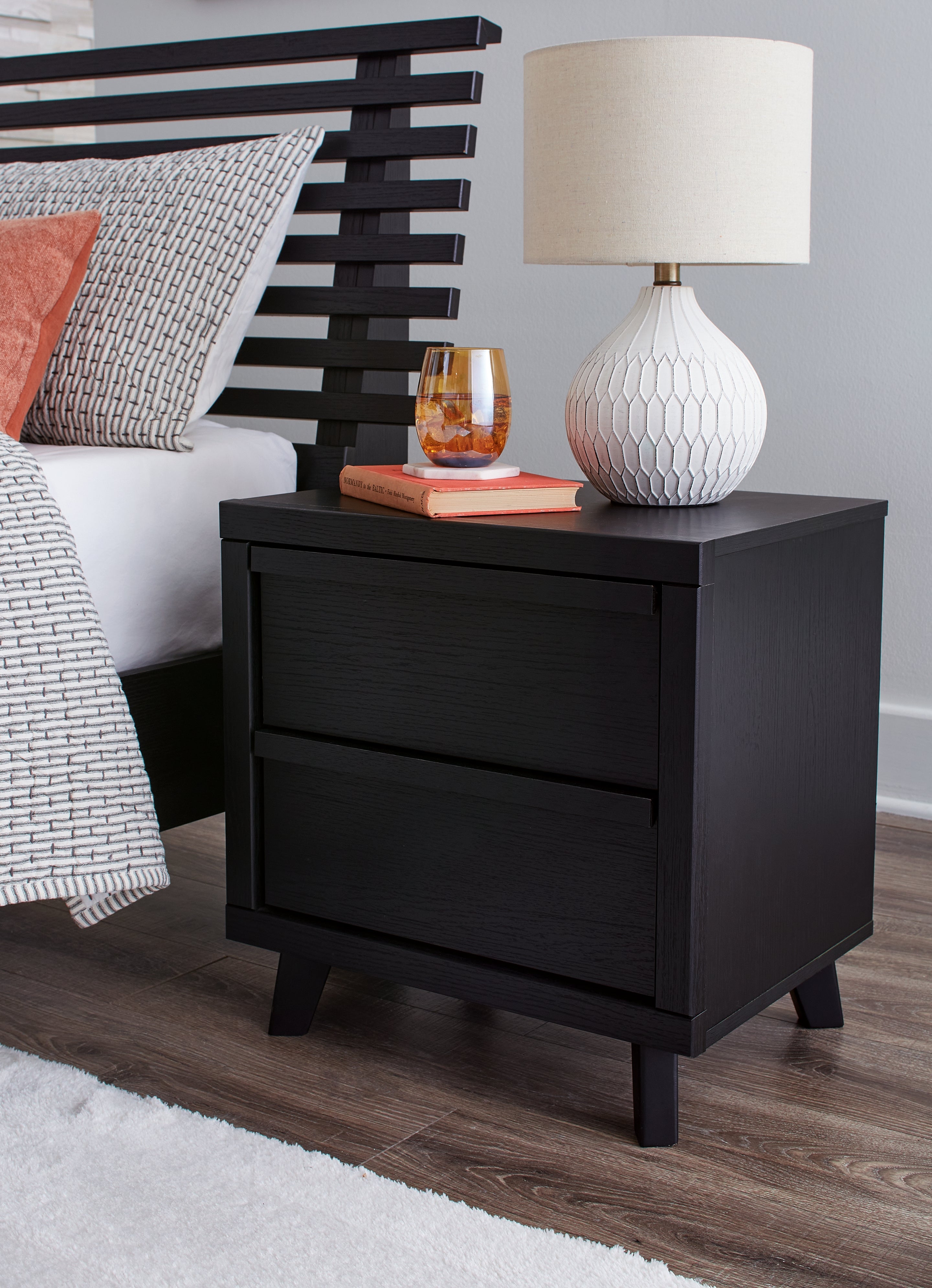Hoover Furniture Outlet - Ashley Furniture - Danziar Nightstand - Two Drawer Night Stand / Black - B1013-92