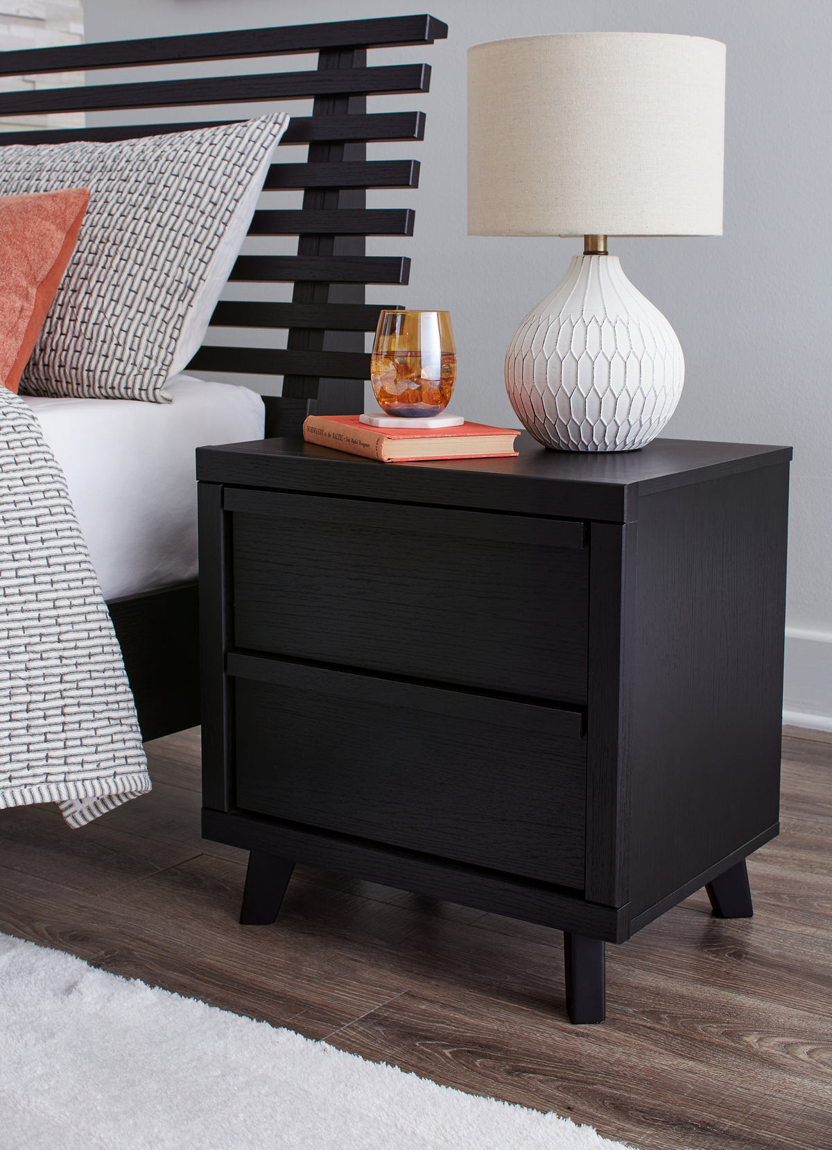 Hoover Furniture Outlet - Ashley Furniture - Danziar Nightstand - Two Drawer Night Stand / Black - B1013-92