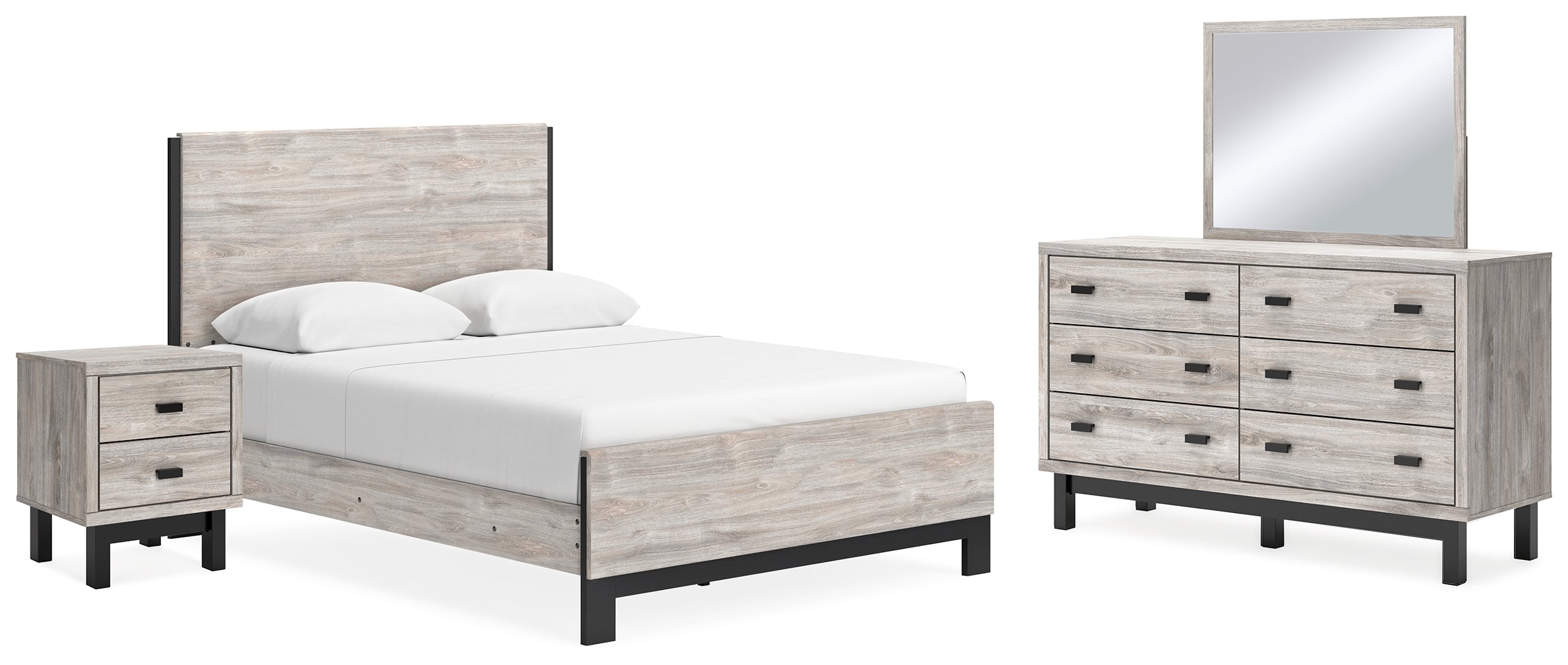 Hoover Furniture Outlet - Ashley Furniture - Vessalli Queen Panel Bed, Dresser, Mirror and Nightstand - Queen Panel Bed, Dresser, Mirror and Nightstand - B1036B9