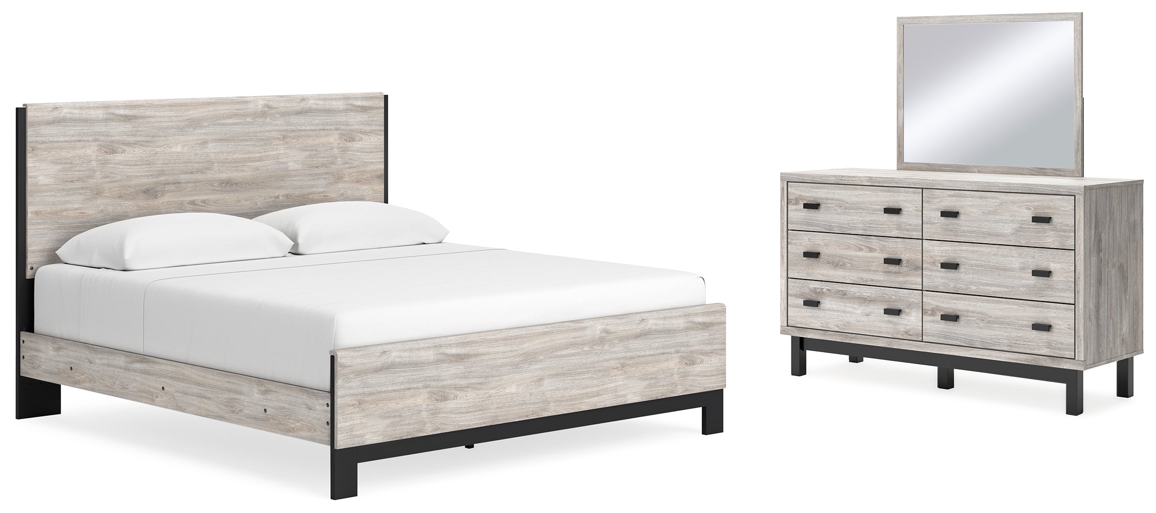 Hoover Furniture Outlet - Ashley Furniture - Vessalli King Panel Bed, Dresser and Mirror - King Panel Bed, Dresser and Mirror - B1036B12
