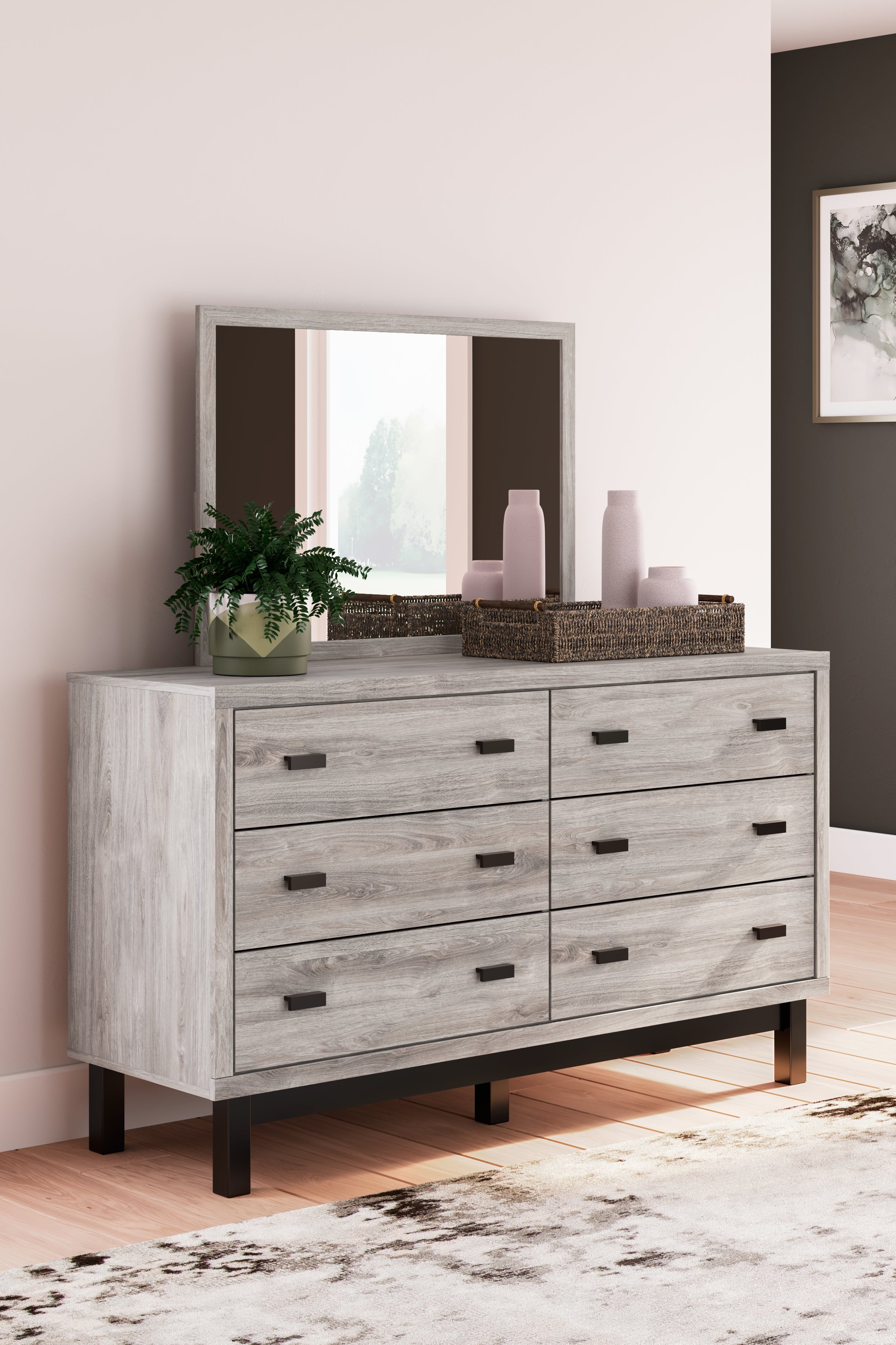 Hoover Furniture Outlet - Ashley Furniture - Vessalli Dresser and Mirror - Dresser and Mirror / Gray - B1036B1
