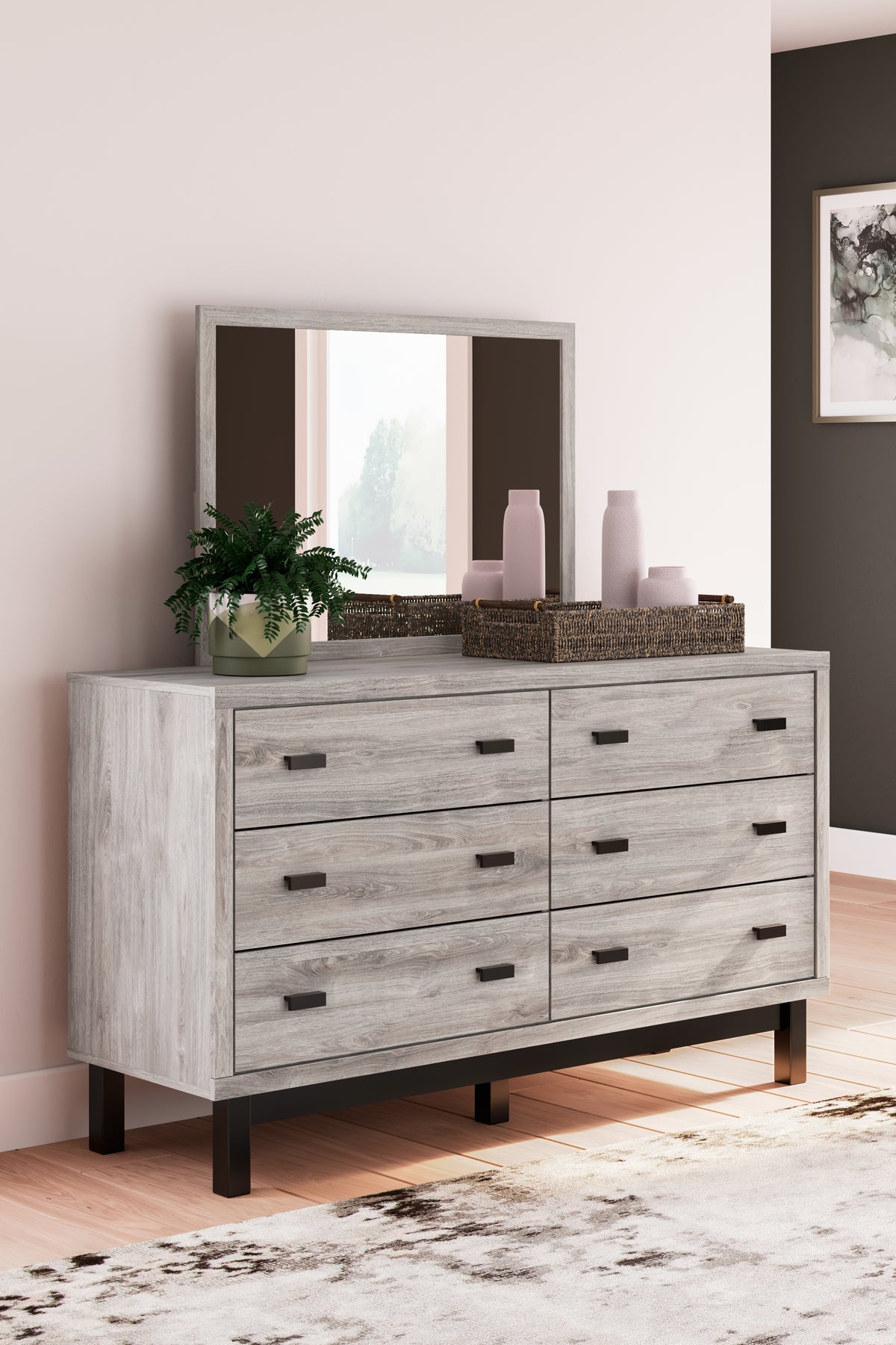 Hoover Furniture Outlet - Ashley Furniture - Vessalli Dresser and Mirror - Dresser and Mirror / Gray - B1036B1