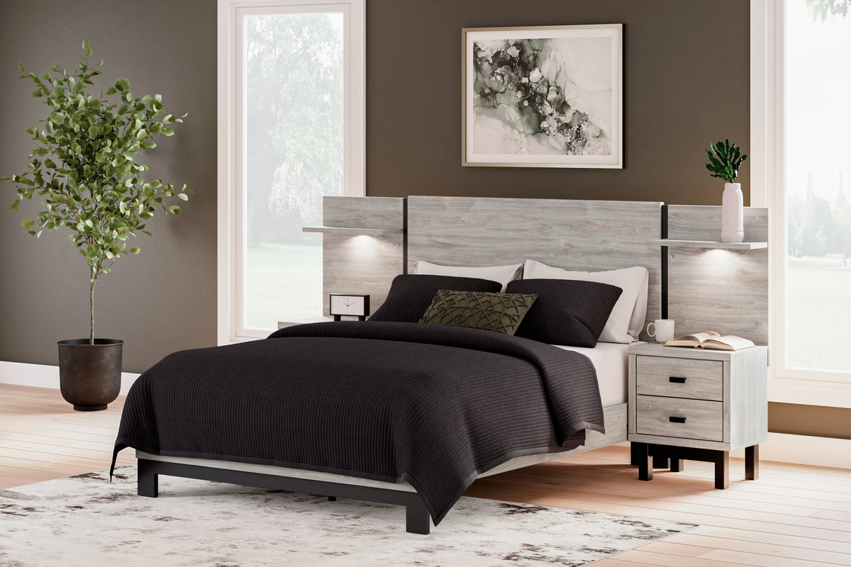 Hoover Furniture Outlet - Ashley Furniture - Vessalli Queen Panel Bed with Extensions - Queen Panel Bed with Extensions / Gray - B1036B5