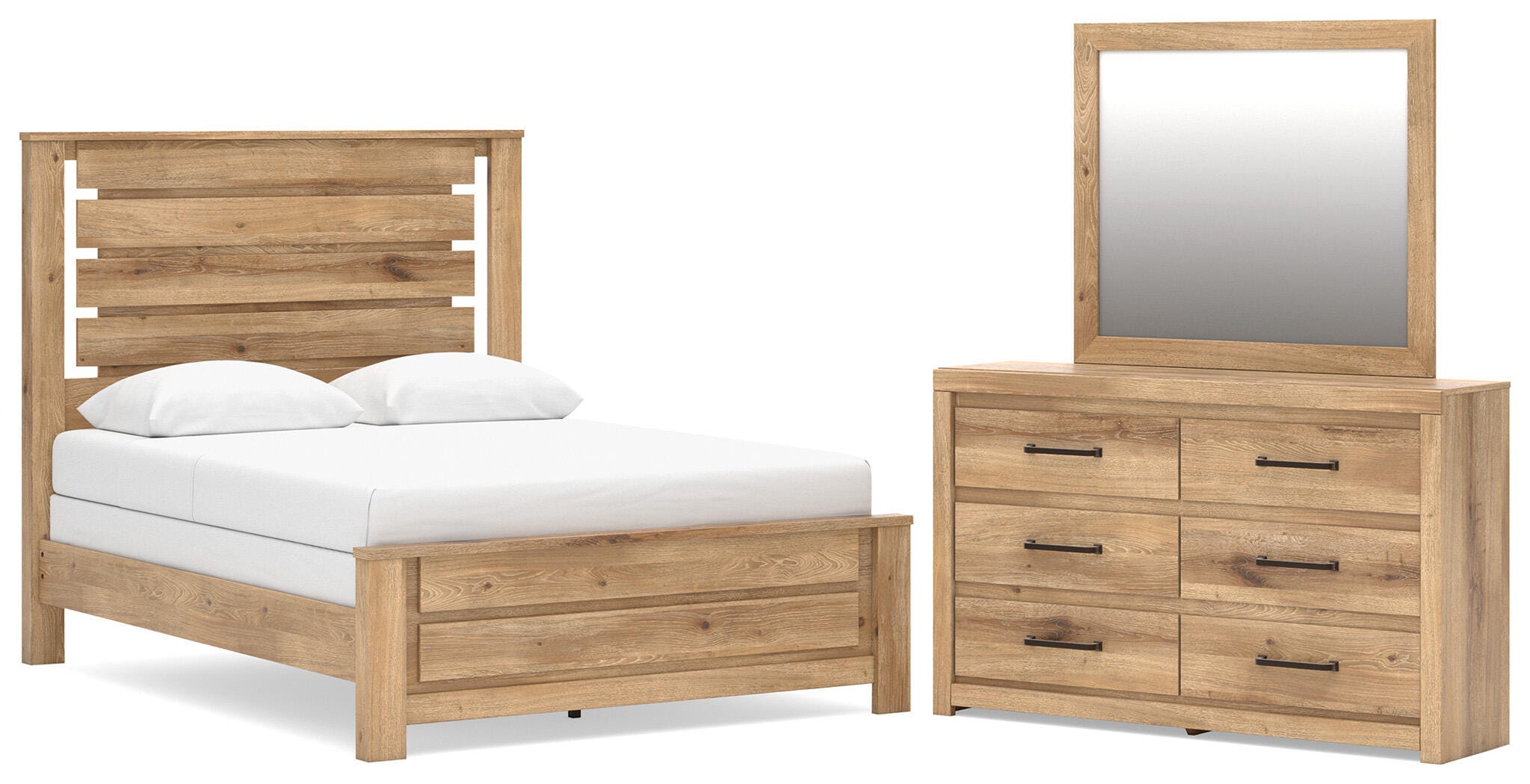 Hoover Furniture Outlet - Ashley Furniture - Brozmont Queen Panel Bed, Dresser and Mirror - Queen Panel Bed, Dresser and Mirror - B1045B3