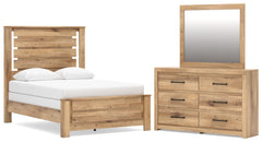 Hoover Furniture Outlet - Ashley Furniture - Brozmont Full Panel Bed, Dresser and Mirror - Full Panel Bed, Dresser and Mirror - B1045B9