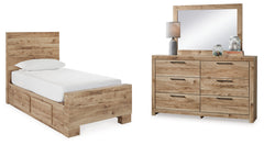 Hoover Furniture Outlet - Ashley Furniture - Hyanna Twin Panel Bed with 2 Side Storage, Dresser and Mirror - Twin Panel Bed with 2 Side Storage, Dresser and Mirror - B1050B30