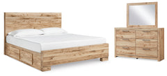 Hoover Furniture Outlet - Ashley Furniture - Hyanna King Panel Bed with 2 Side Storage, Dresser and Mirror - King Panel Bed with 2 Side Storage, Dresser and Mirror - B1050B47