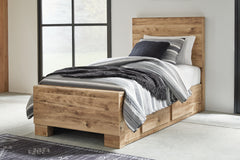 Hoover Furniture Outlet - Ashley Furniture - Hyanna Twin Panel Bed with 1 Side Storage - Twin Panel Bed with 1 Side Storage / Tan Brown - B1050B24