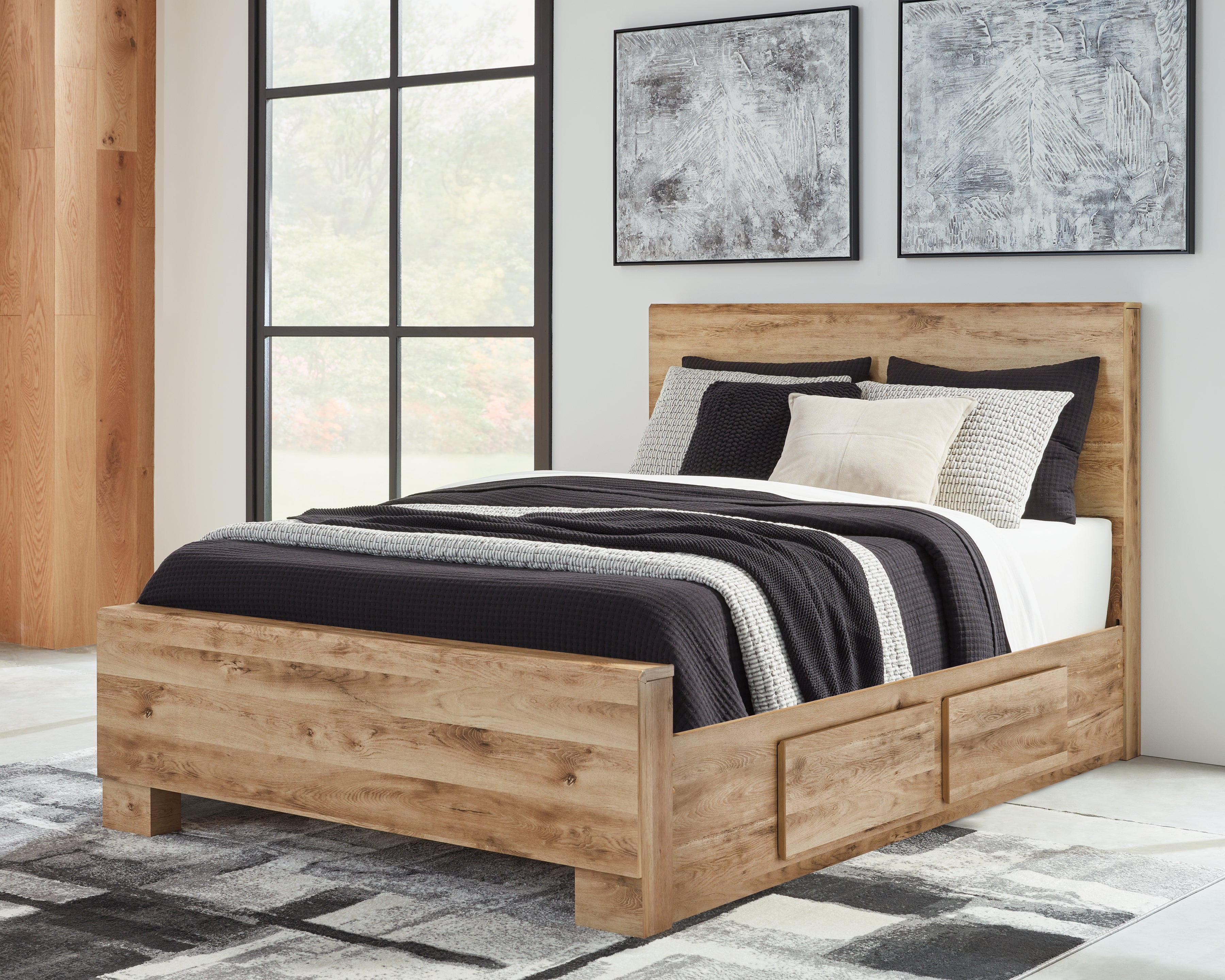 Hyanna Queen Panel Bed with Storage, Dresser, Mirror and Nightstand