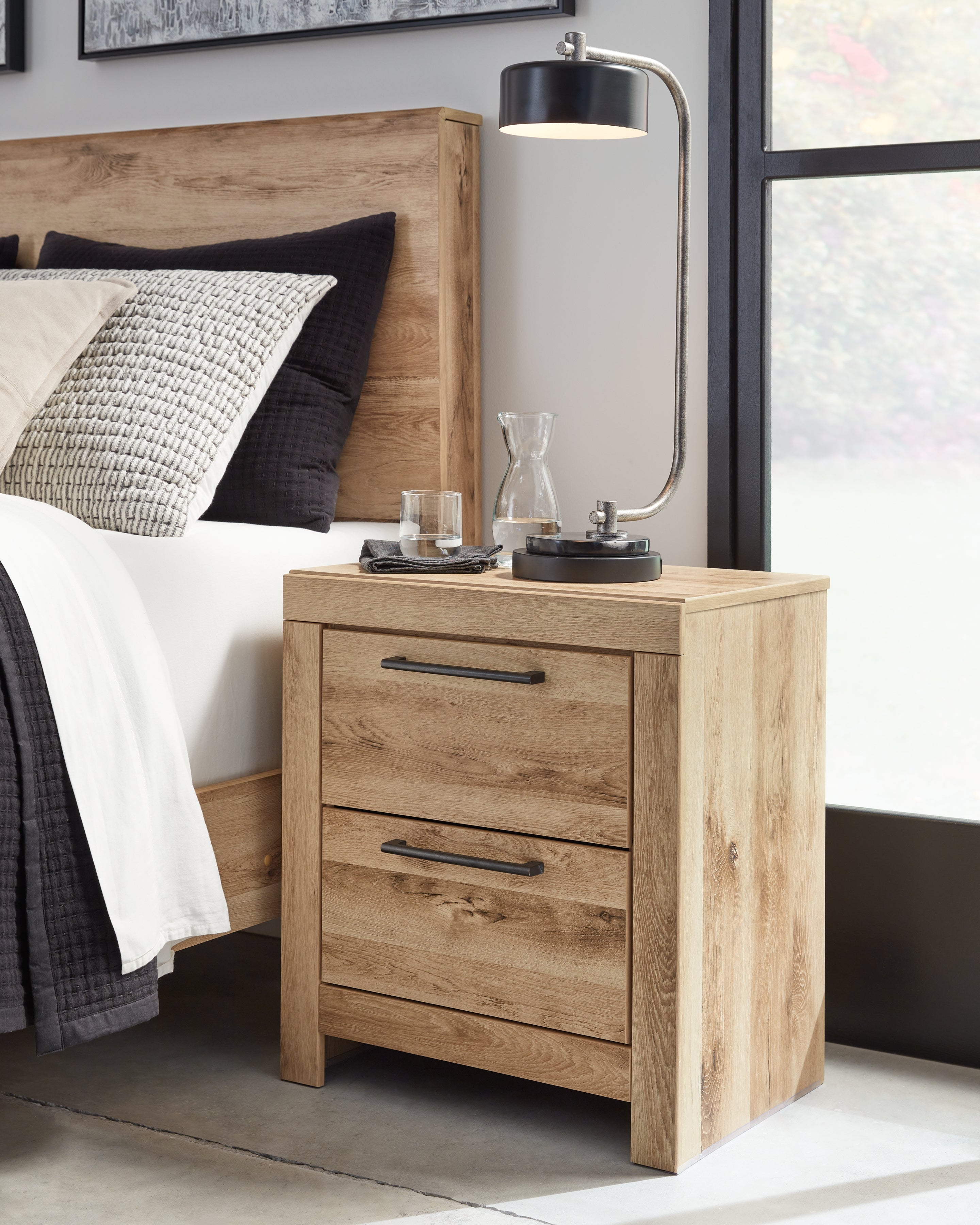 Hoover Furniture Outlet - Ashley Furniture - Hyanna Nightstand - Two Drawer Night Stand / Tan Brown - B1050-92