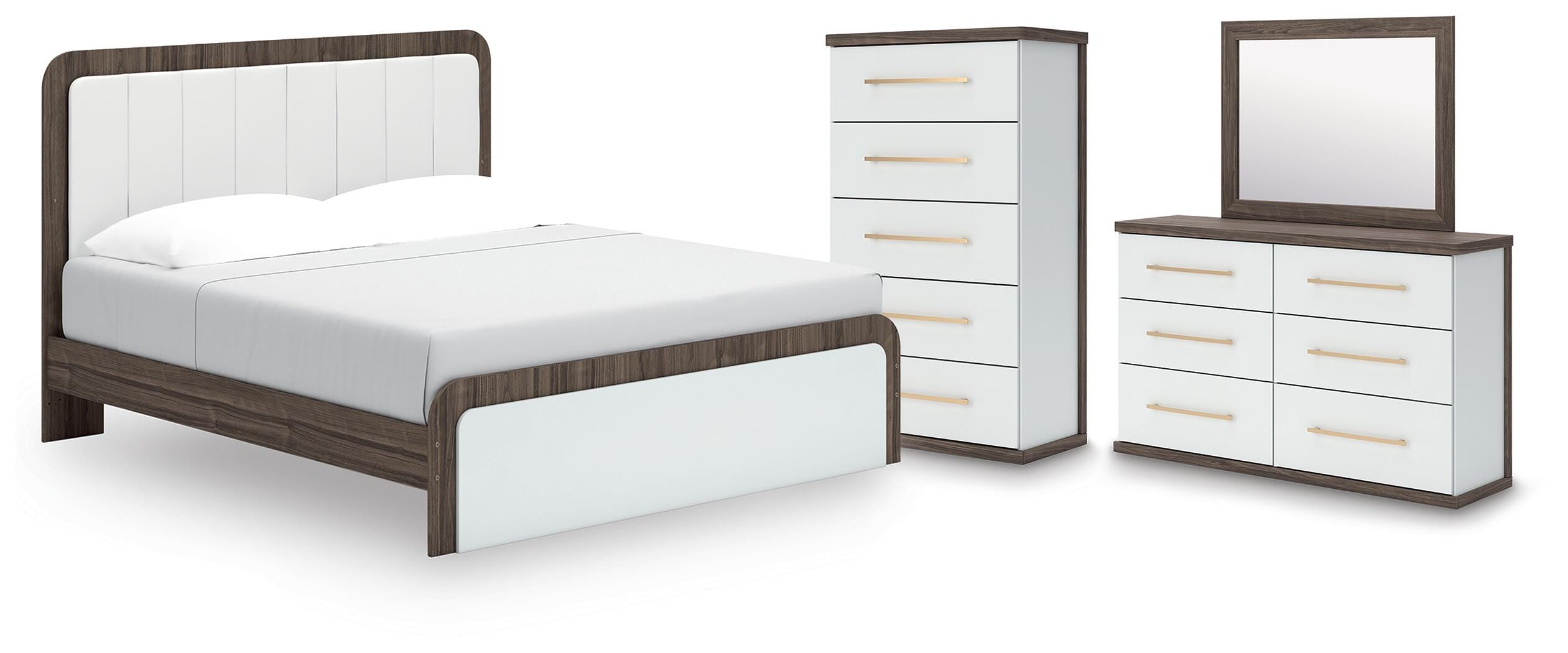 Hoover Furniture Outlet - Ashley Furniture - Kendanport King Upholstered Bed, Dresser, Mirror and Chest - King Upholstered Bed, Dresser, Mirror and Chest - B1108B16