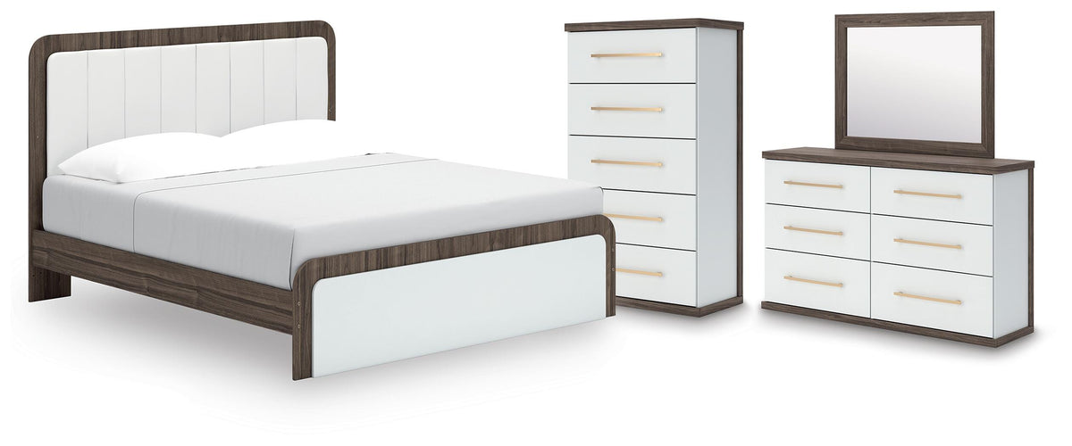 Hoover Furniture Outlet - Ashley Furniture - Kendanport King Upholstered Bed, Dresser, Mirror and Chest - King Upholstered Bed, Dresser, Mirror and Chest - B1108B16