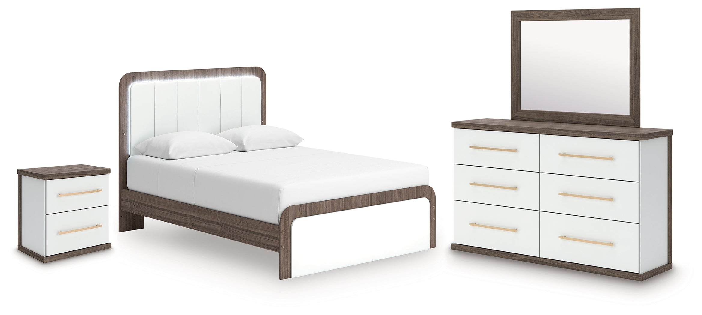 Hoover Furniture Outlet - Ashley Furniture - Kendanport Queen Upholstered Bed, Dresser, Mirror and Nightstand - Queen Upholstered Bed, Dresser, Mirror and Nightstand - PCB1108B10