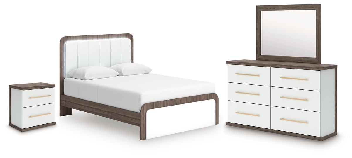 Hoover Furniture Outlet - Ashley Furniture - Kendanport Queen Upholstered Bed, Dresser, Mirror and Nightstand - Queen Upholstered Bed, Dresser, Mirror and Nightstand - PCB1108B10