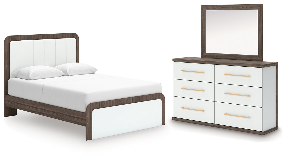 Hoover Furniture Outlet - Ashley Furniture - Kendanport Queen Upholstered Platform Bed, Dresser and Mirror - Queen Upholstered Platform Bed, Dresser and Mirror - PCB1108B3