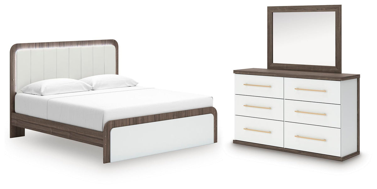 Hoover Furniture Outlet - Ashley Furniture - Kendanport King Upholstered Bed, Dresser and Mirror - King Upholstered Bed, Dresser and Mirror - PCB1108B14