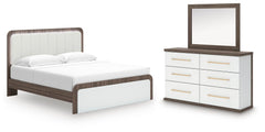 Kendanport King Upholstered Bed, Dresser and Mirror