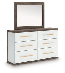 Kendanport Queen Upholstered Platform Bed, Dresser and Mirror