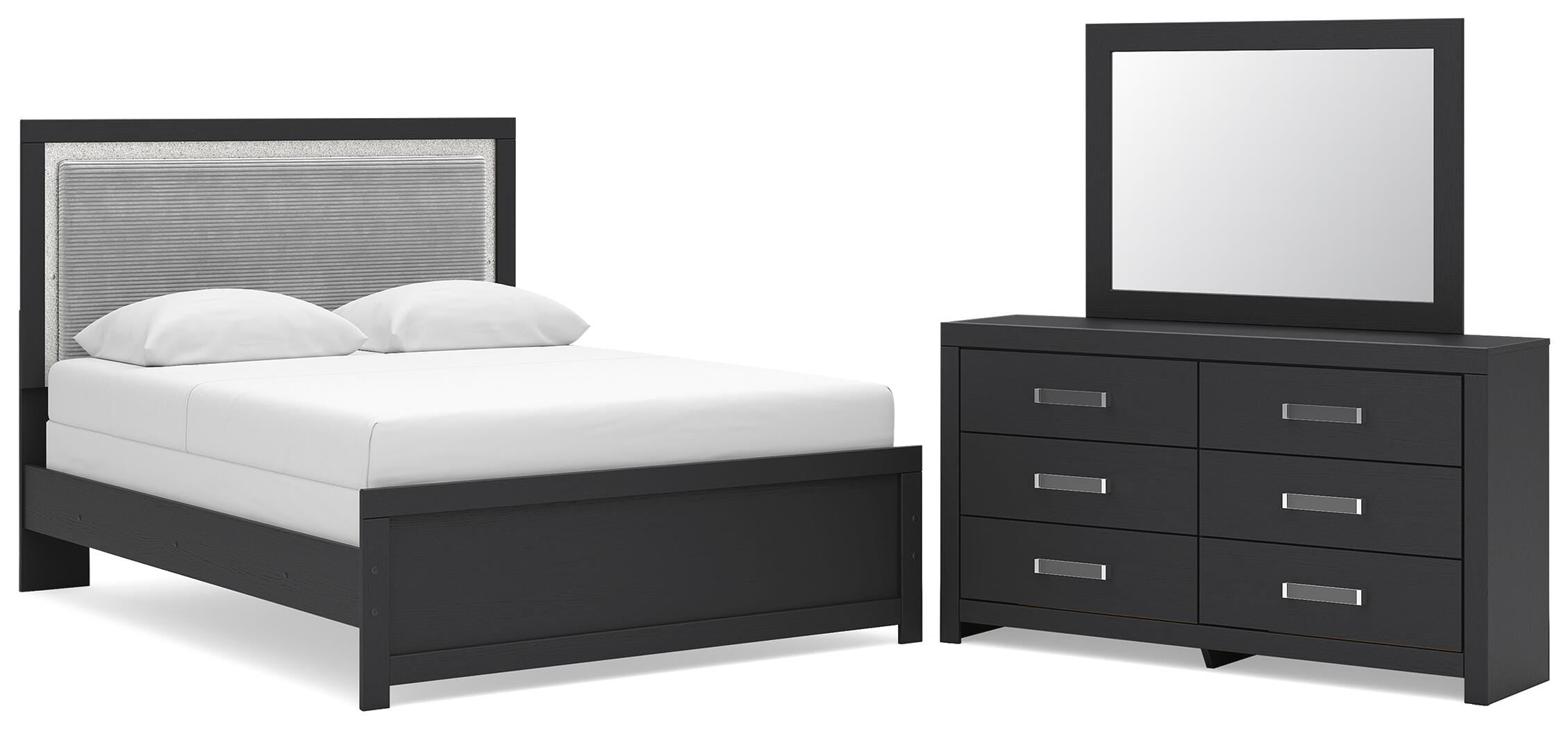 Hoover Furniture Outlet - Ashley Furniture - Maeling Queen Upholstered Panel Bed, Dresser and Mirror - Queen Upholstered Panel Bed, Dresser and Mirror - PCB1115B7