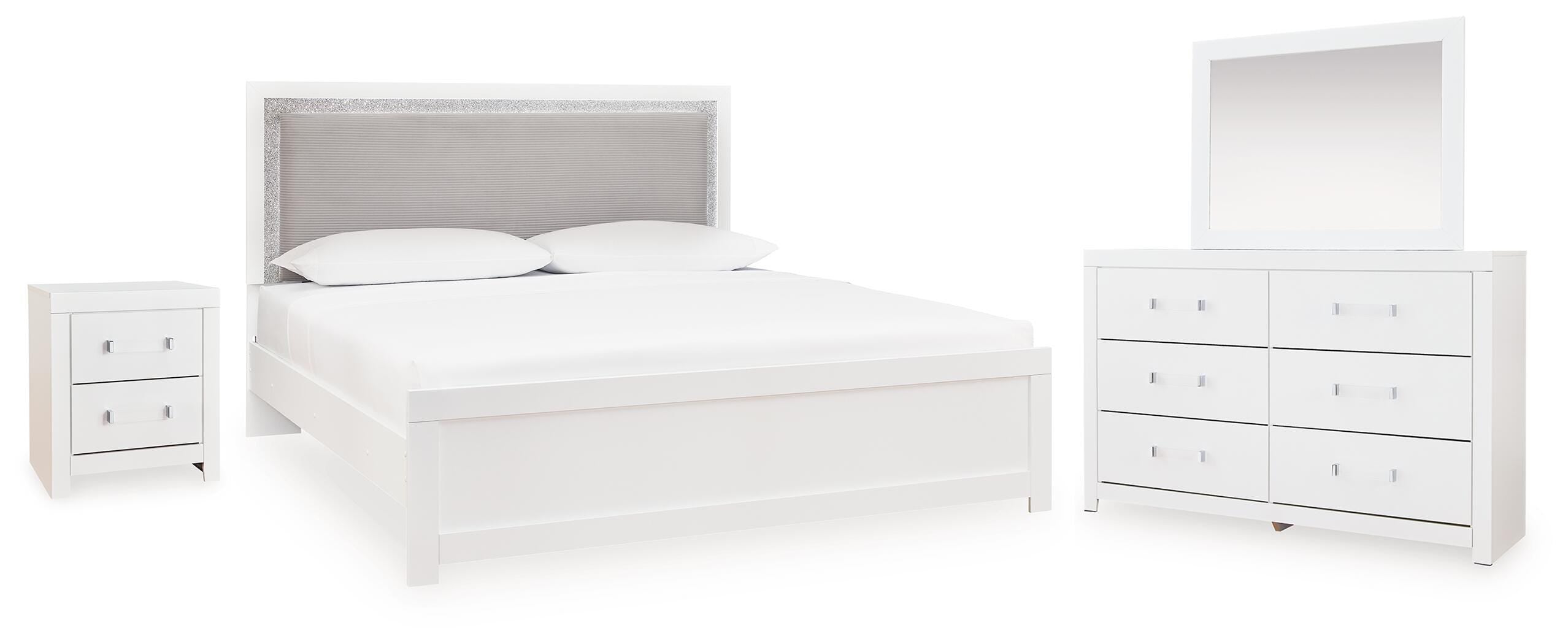 Hoover Furniture Outlet - Ashley Furniture - Maeling Queen Upholstered Panel Bed, Dresser, Mirror and Nightstand - Queen Upholstered Panel Bed, Dresser, Mirror and Nightstand - PCB1119B10