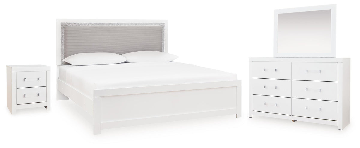 Hoover Furniture Outlet - Ashley Furniture - Maeling Queen Upholstered Panel Bed, Dresser, Mirror and Nightstand - Queen Upholstered Panel Bed, Dresser, Mirror and Nightstand - PCB1119B10