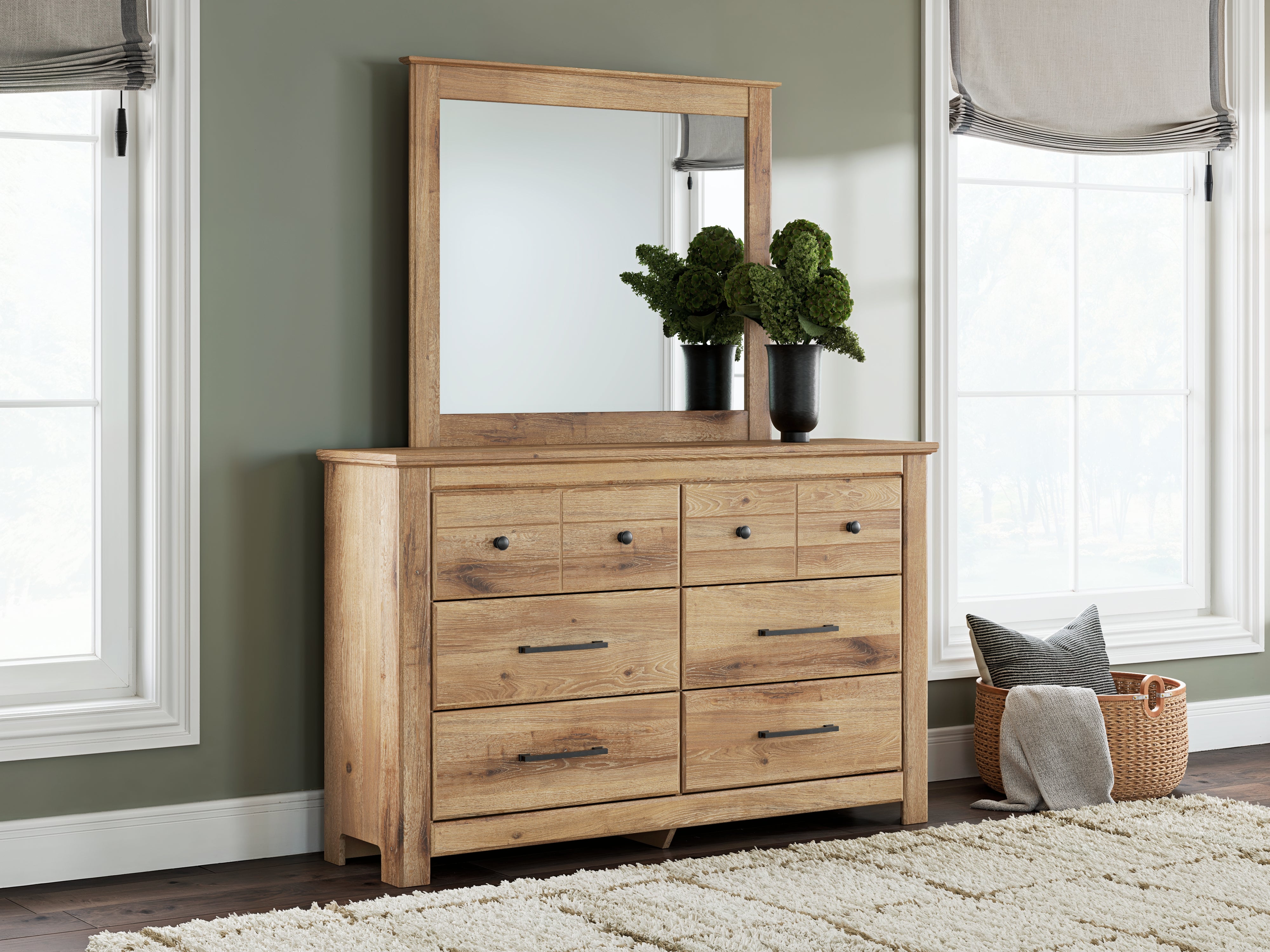 Hoover Furniture Outlet - Ashley Furniture - Makidern Dresser and Mirror - Dresser and Mirror / Tan - PCB1170B1