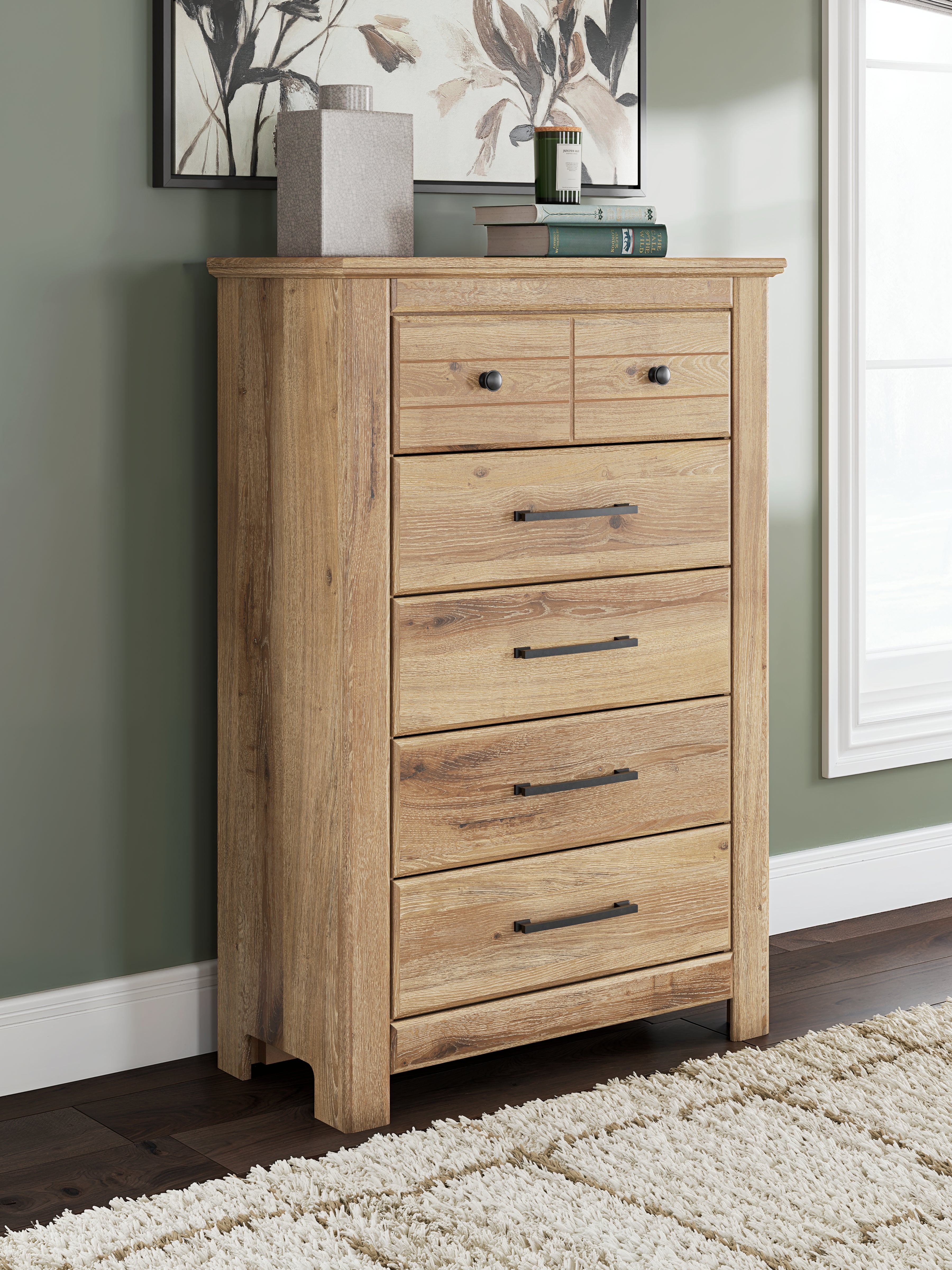 Hoover Furniture Outlet - Ashley Furniture - Makidern Chest of Drawers - Five Drawer Chest / Tan - PCB1170-46