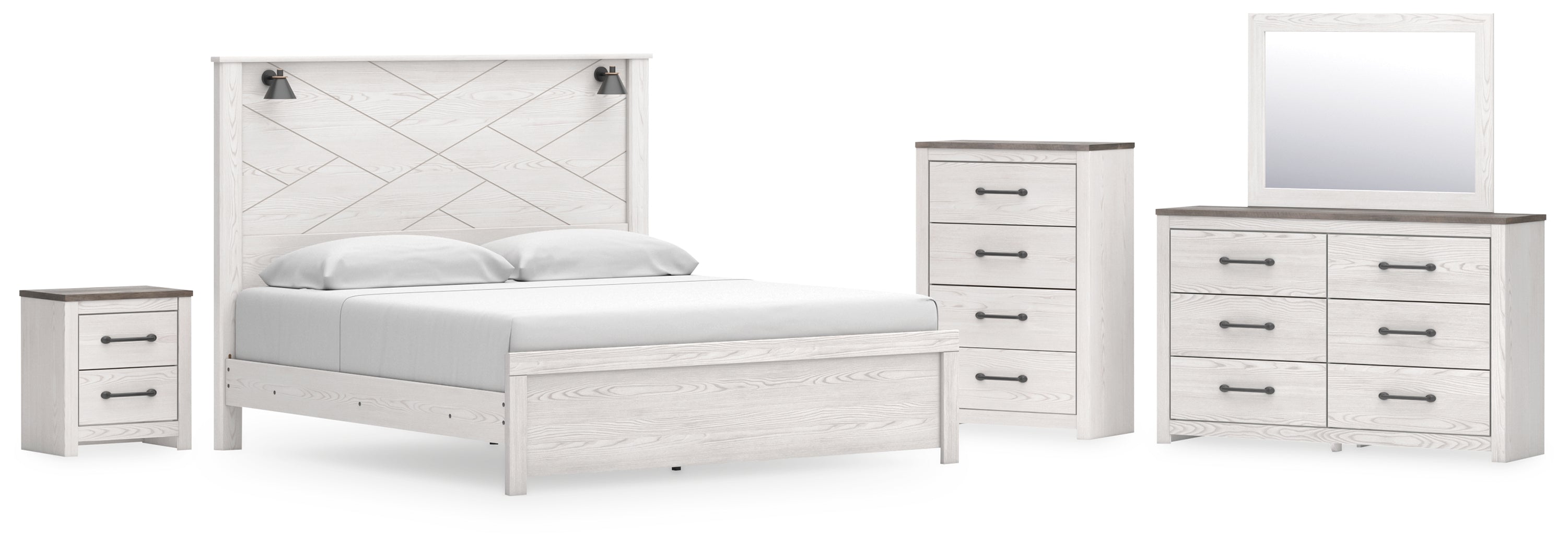 Hoover Furniture Outlet - Ashley Furniture - Gerridan King Panel Bed, Dresser, Mirror, Chest, and Nightstand - King Panel Bed, Dresser, Mirror, Chest, and Nightstand - B1190B16