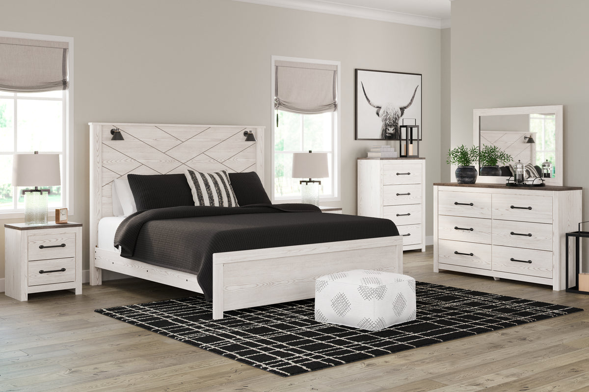 Hoover Furniture Outlet - Ashley Furniture - Gerridan King Panel Bed, Dresser, Mirror, Chest and 2 Nightstands - King Panel Bed, Dresser, Mirror, Chest and 2 Nightstands - B1190B28