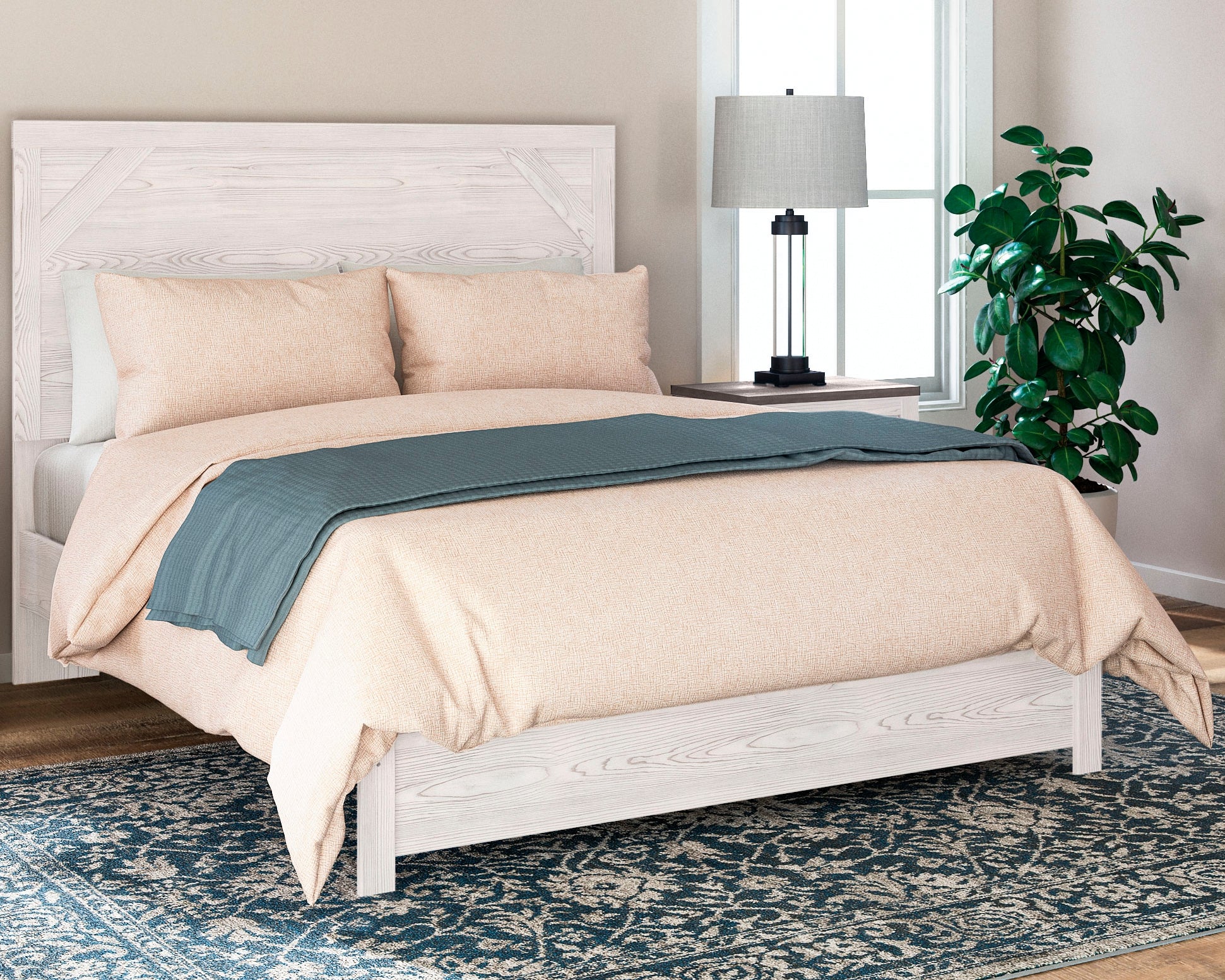 Hoover Furniture Outlet - Ashley Furniture - Gerridan King Panel Bed - King Panel Bed / White/Gray - B1190B3