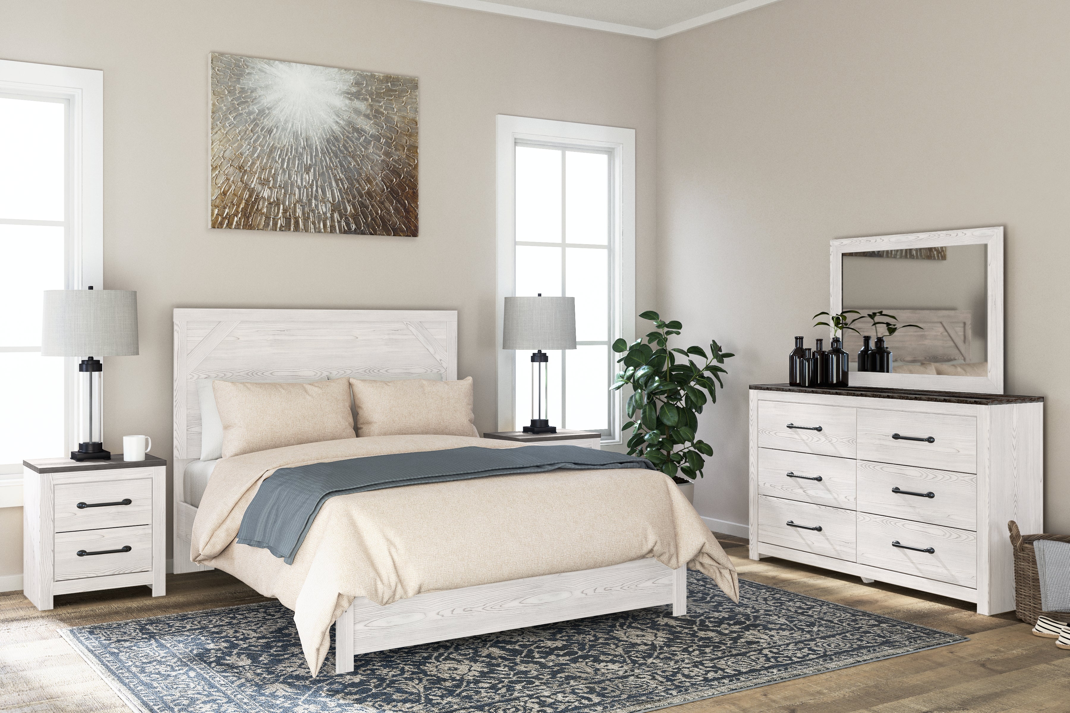 Hoover Furniture Outlet - Ashley Furniture - Gerridan Nightstand - Two Drawer Night Stand / White/Gray - B1190-92