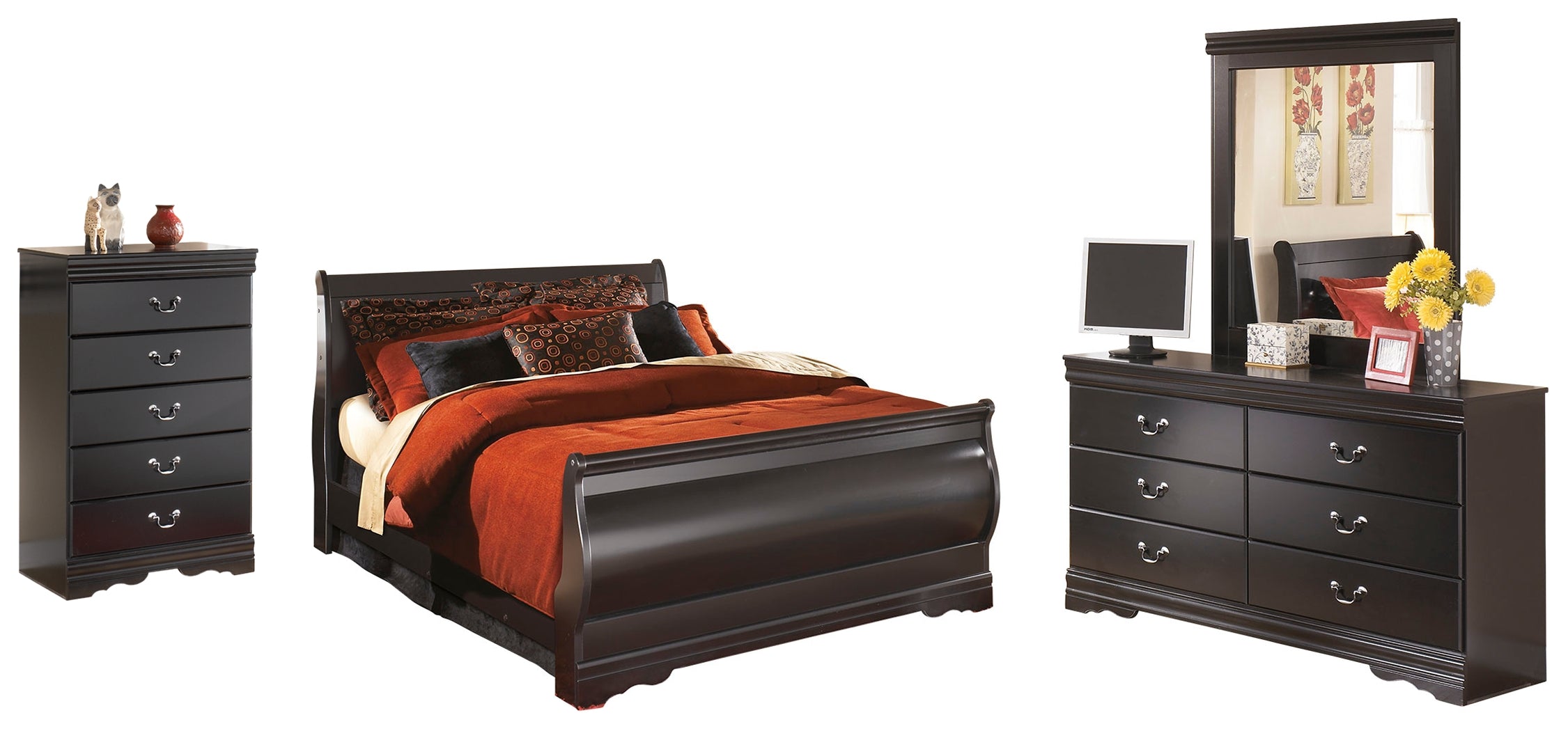 Hoover Furniture Outlet - Ashley Furniture - Huey Vineyard Queen Sleigh Bed with Dresser, Mirror and Chest of Drawers - Queen Sleigh Bed with Dresser, Mirror and Chest of Drawers - B128B23