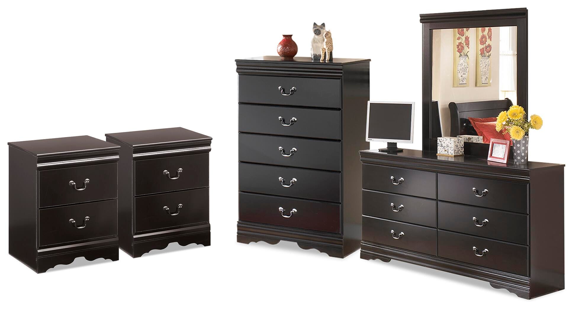 Hoover Furniture Outlet - Ashley Furniture - Huey Vineyard Dresser, Mirror, Chest and 2 Nightstands - Dresser, Mirror, Chest and 2 Nightstands - B128B54