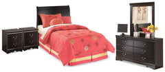 Hoover Furniture Outlet - Ashley Furniture - Huey Vineyard Twin Sleigh Headboard, Dresser, Mirror and 2 Nightstands - Twin Sleigh Headboard, Dresser, Mirror and 2 Nightstands / Black - B128B50