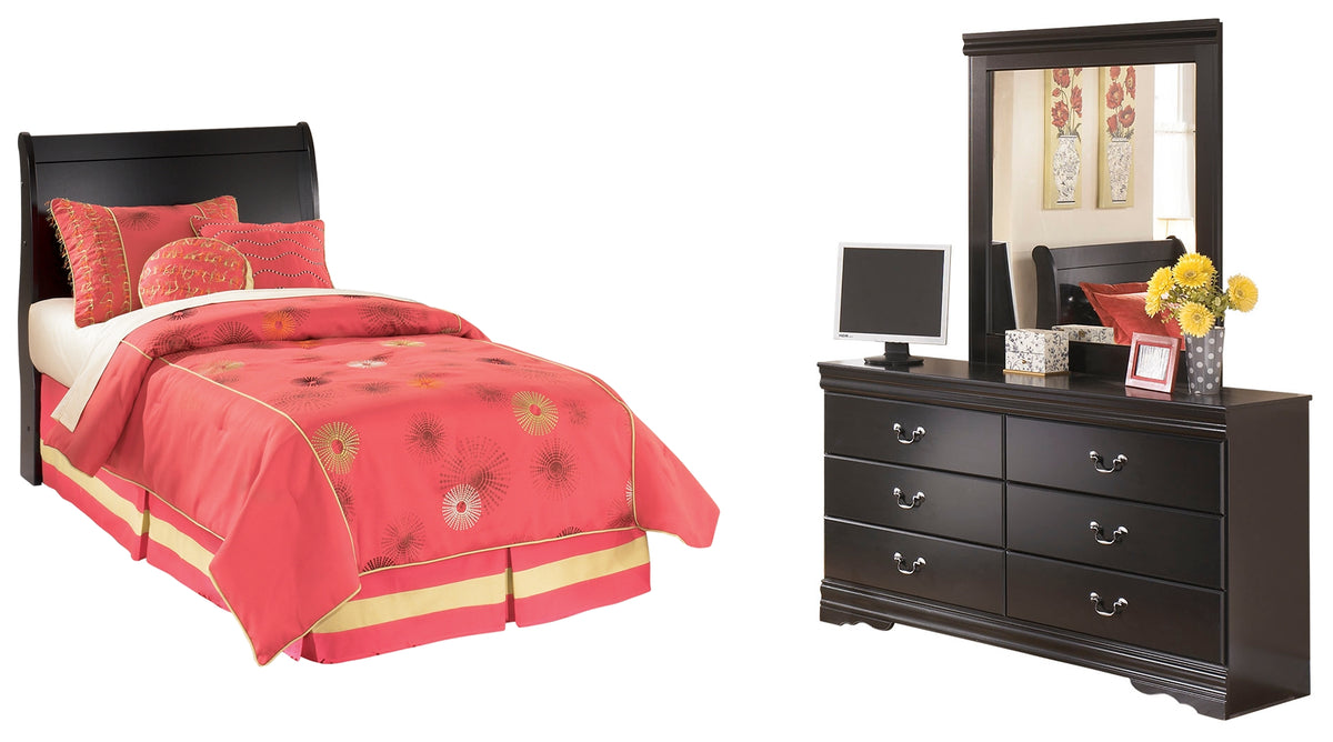 Hoover Furniture Outlet - Ashley Furniture - Huey Vineyard Twin Sleigh Headboard, Dresser and Mirror - Twin Sleigh Headboard, Dresser and Mirror / Black - B128B44