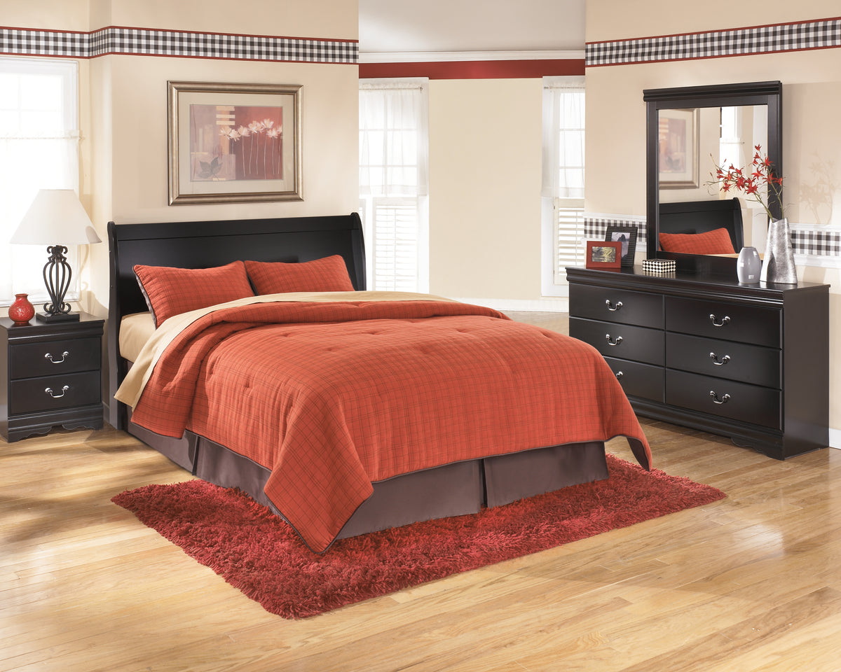 Hoover Furniture Outlet - Ashley Furniture - Huey Vineyard Queen Sleigh Headboard, Dresser, Mirror and Nightstand - Queen Sleigh Headboard, Dresser, Mirror and Nightstand / Black - B128B38