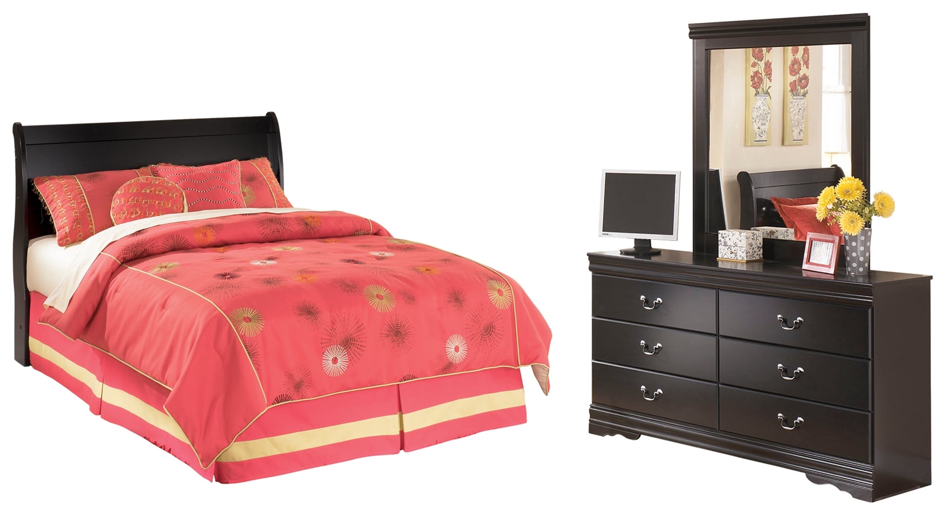 Hoover Furniture Outlet - Ashley Furniture - Huey Vineyard Full Sleigh Headboard, Dresser and Mirror - Full Sleigh Headboard, Dresser and Mirror - B128B46