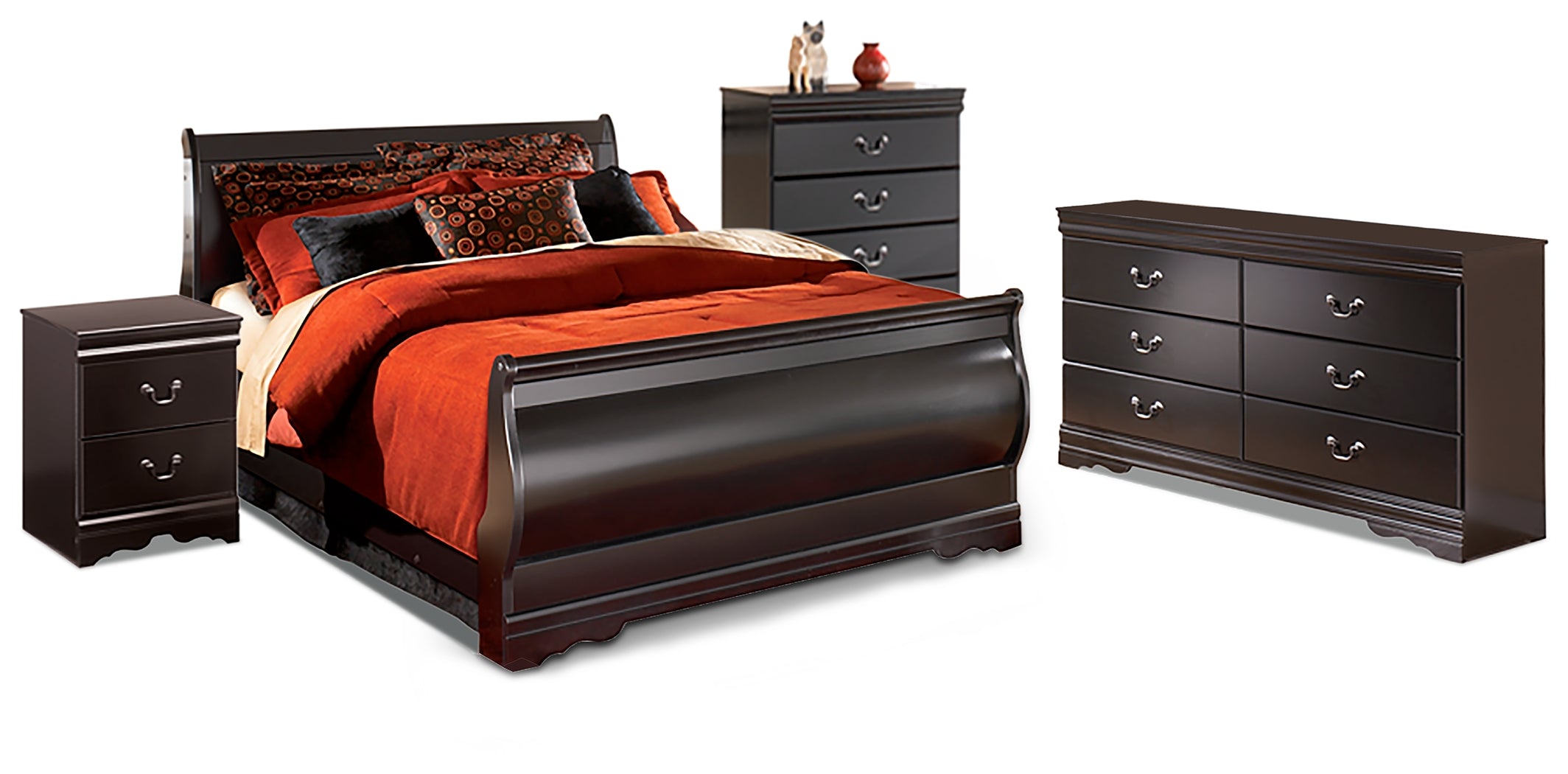 Hoover Furniture Outlet - Ashley Furniture - Huey Vineyard Queen Sleigh Bed, Dresser, Chest and Nightstand - Queen Sleigh Bed, Dresser, Chest and Nightstand - B128B19