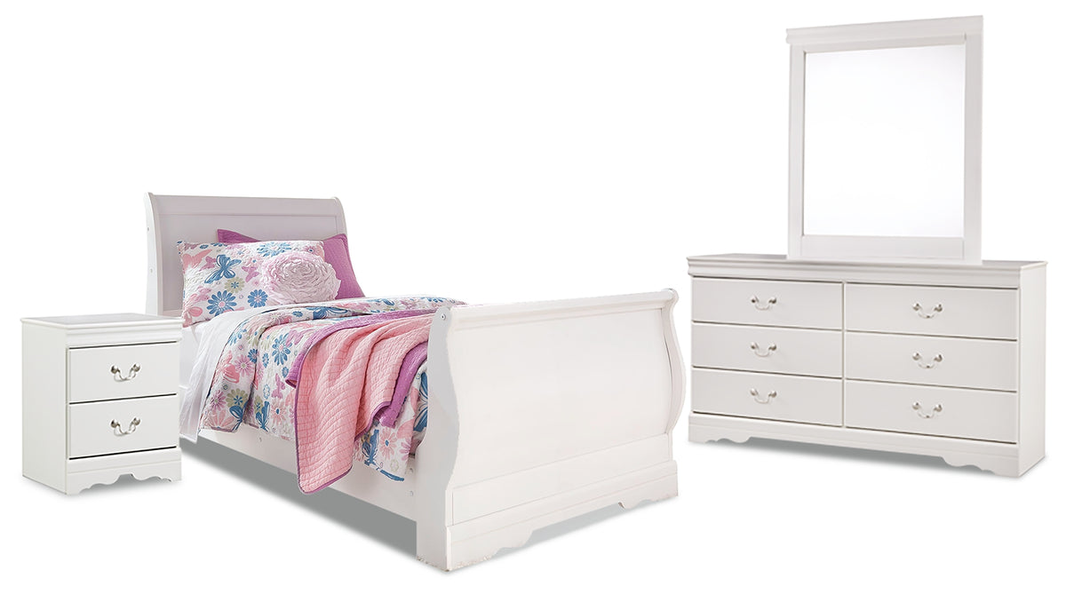 Hoover Furniture Outlet - Ashley Furniture - Anarasia Twin Sleigh Bed, Dresser, Mirror and Nightstand - Twin Sleigh Bed, Dresser, Mirror and Nightstand - B129B10