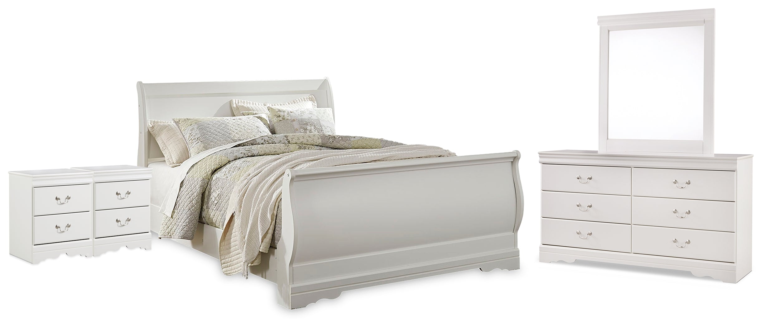 Hoover Furniture Outlet - Ashley Furniture - Anarasia Queen Sleigh Bed, Dresser, Mirror and 2 Nightstands - Queen Sleigh Bed, Dresser, Mirror and 2 Nightstands - B129B23