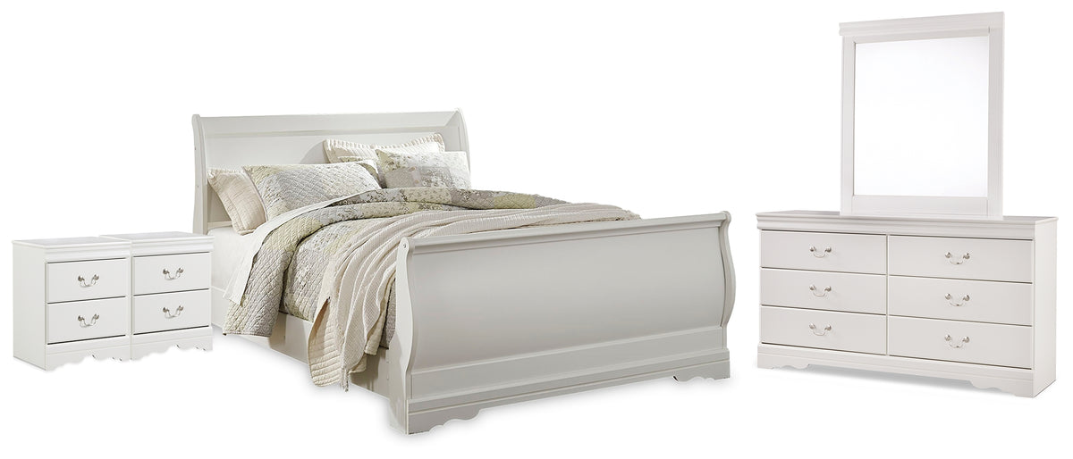 Hoover Furniture Outlet - Ashley Furniture - Anarasia Queen Sleigh Bed, Dresser, Mirror and 2 Nightstands - Queen Sleigh Bed, Dresser, Mirror and 2 Nightstands - B129B23