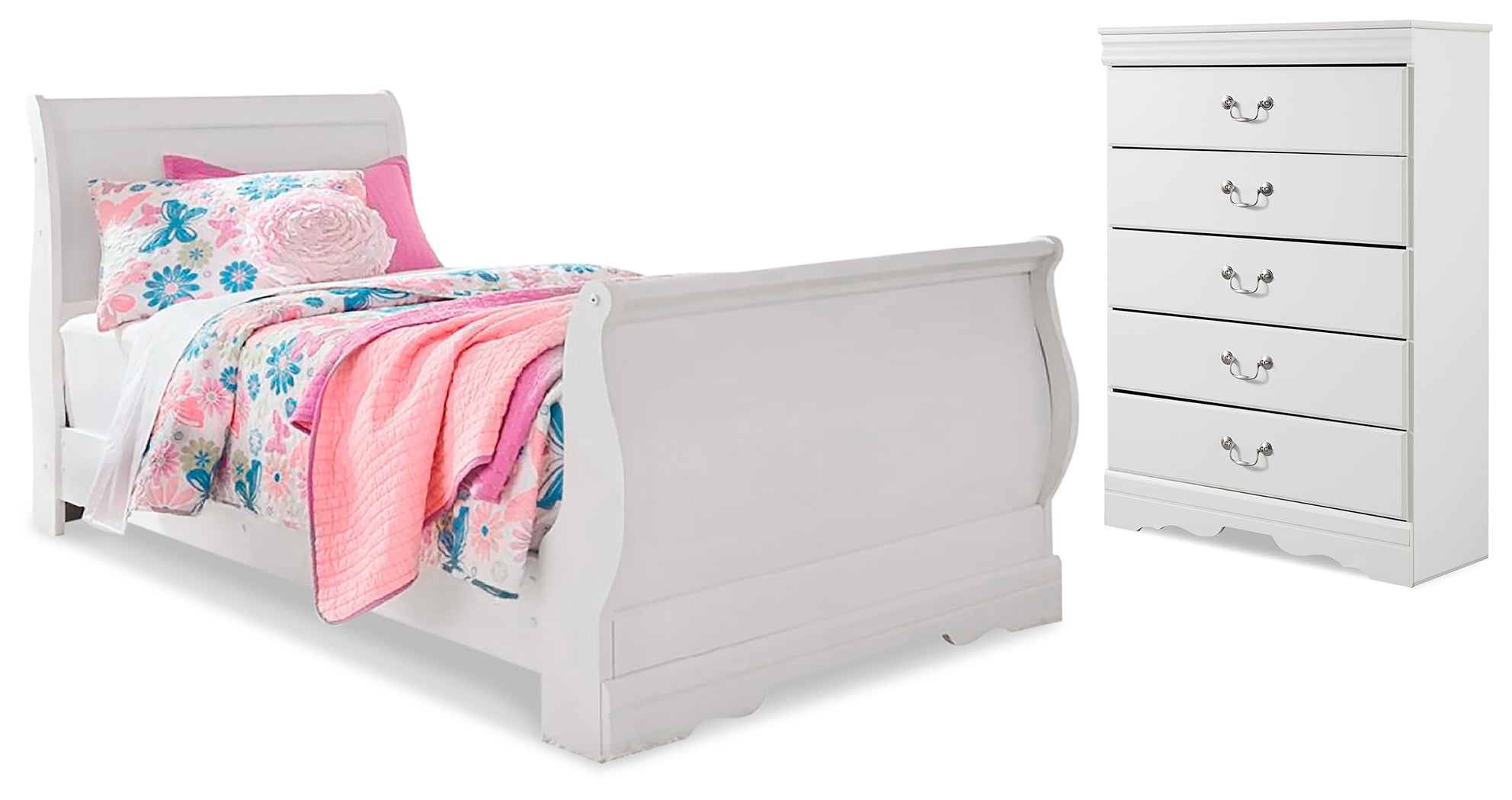 Hoover Furniture Outlet - Ashley Furniture - Anarasia Twin Sleigh Bed and Chest - Twin Sleigh Bed and Chest - B129B16