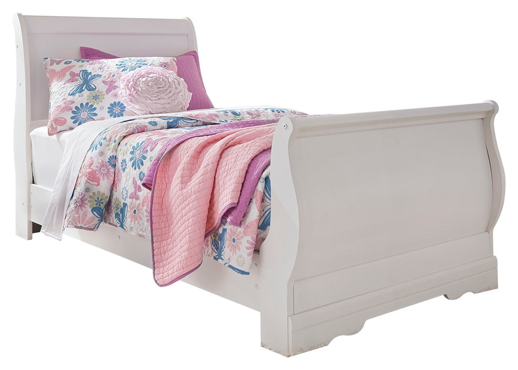 Hoover Furniture Outlet - Ashley Furniture - Anarasia Twin Sleigh Bed, Dresser and Mirror - Twin Sleigh Bed, Dresser and Mirror / White - B129B6